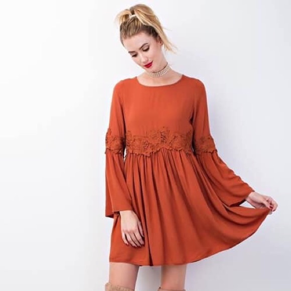 Dresses & Skirts - Rust Boho Dress w/Bell Sleeves